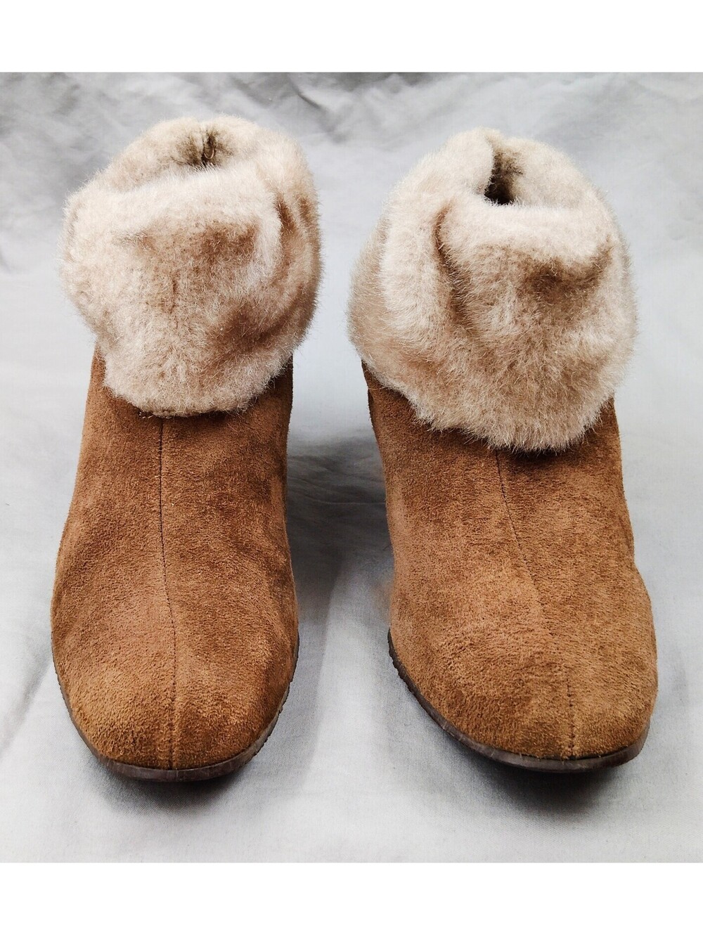 Vintage 60s 70s Hudson Bay Boots Womens 6M Brown Suede Faux Fur Ankle Booties